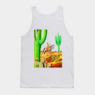 Desert Cactus American Indian Horseback Looking At The Horizon Western Cowboy Vintage Retro Comic Tank Top